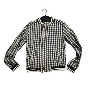 Merona Women’s M Full Zip Jacket Gingham Pockets Lightweight- Blue & White- EUC